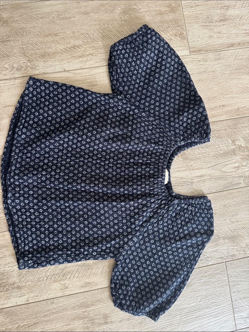 Girls Navy Puff-Sleeve Peasant Top
